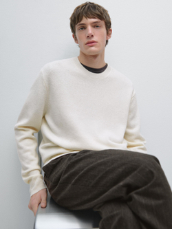 Massimo Dutti Свитер из смесовой шерсти с круглым вырезом, натуральный/кремовый