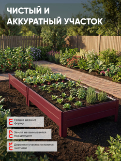 Грядка Ивановская 1х2 метра, борт 20см Красный (RAL 3005), (сборка: саморезы)