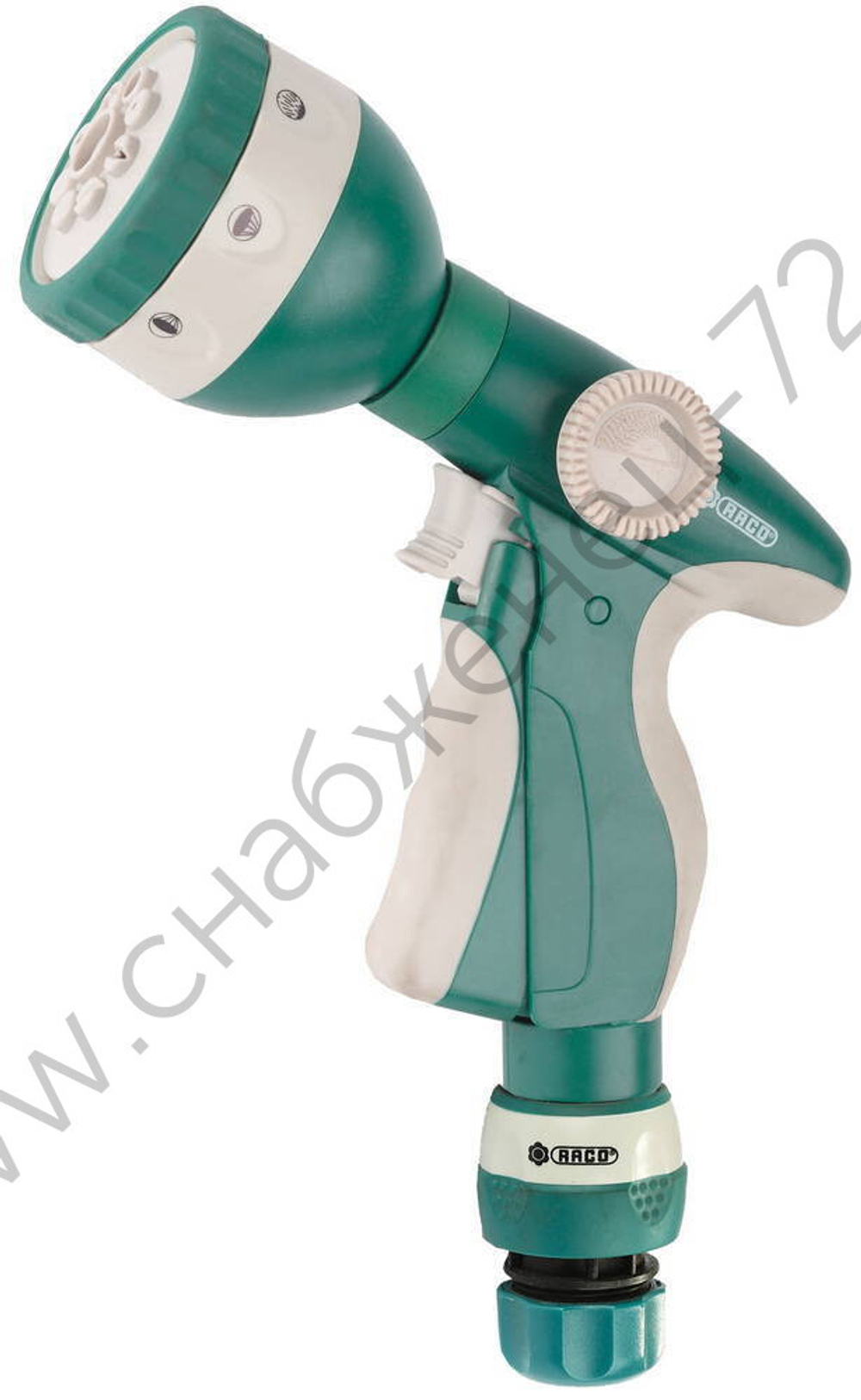 RACO 437C, 8 режимов, курок спереди, с соединителем 1/2″, пластиковый с TPR, поливочный пистолет (4255-55/437C)