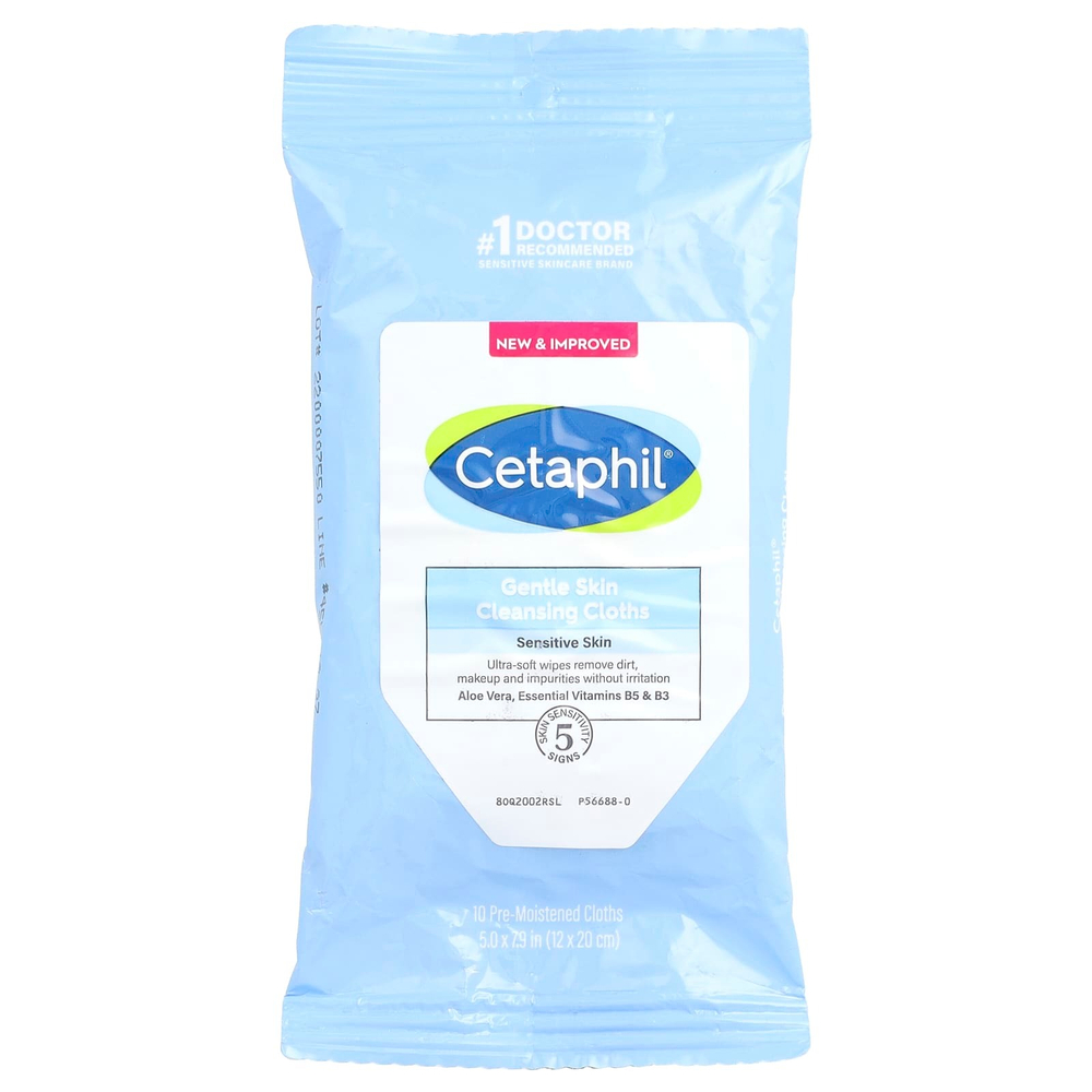 Cetaphil, Деликатные салфетки для очищения кожи, без отдушек, 10 предварительно увлажненных салфеток