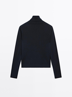Massimo Dutti Свитер из смесовой шерсти с высоким воротником, темно-синий