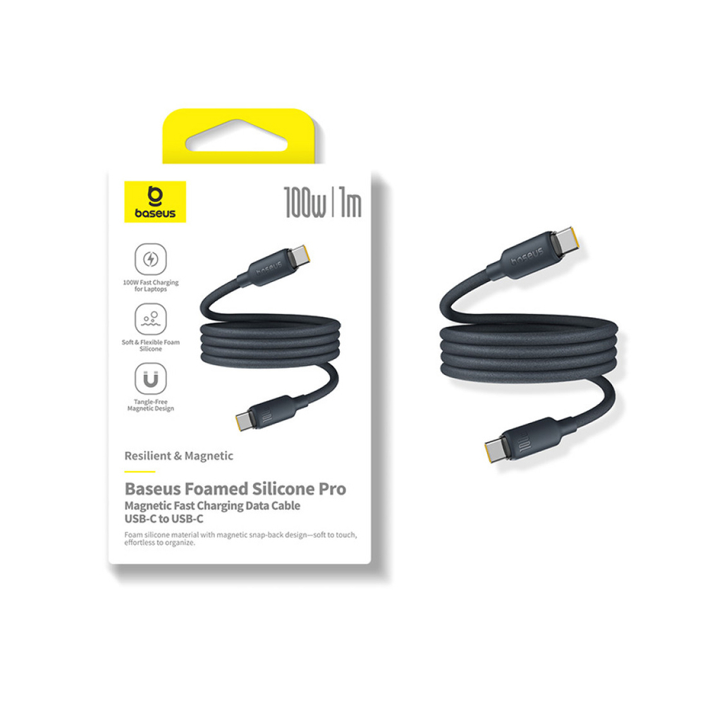 Интерфейсный кабель Baseus Foamed Silicone Pro Magnetic USB-C to USB-C 100W Black 1m (E0426D00)