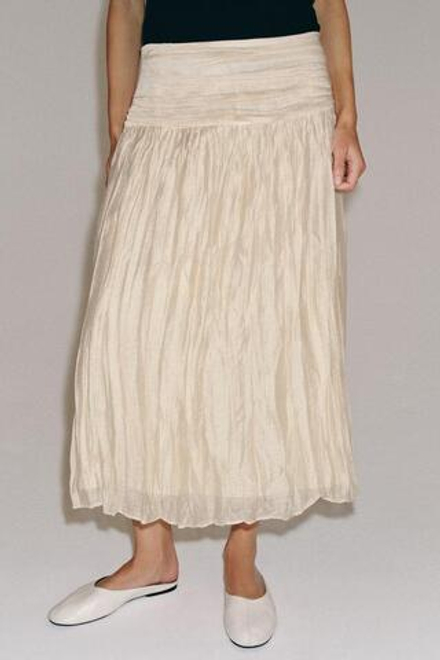 ZARA ЮБКА МИДИ С ДРАПИРОВКОЙ — ZW COLLECTION, БЕЖЕВЫЙ