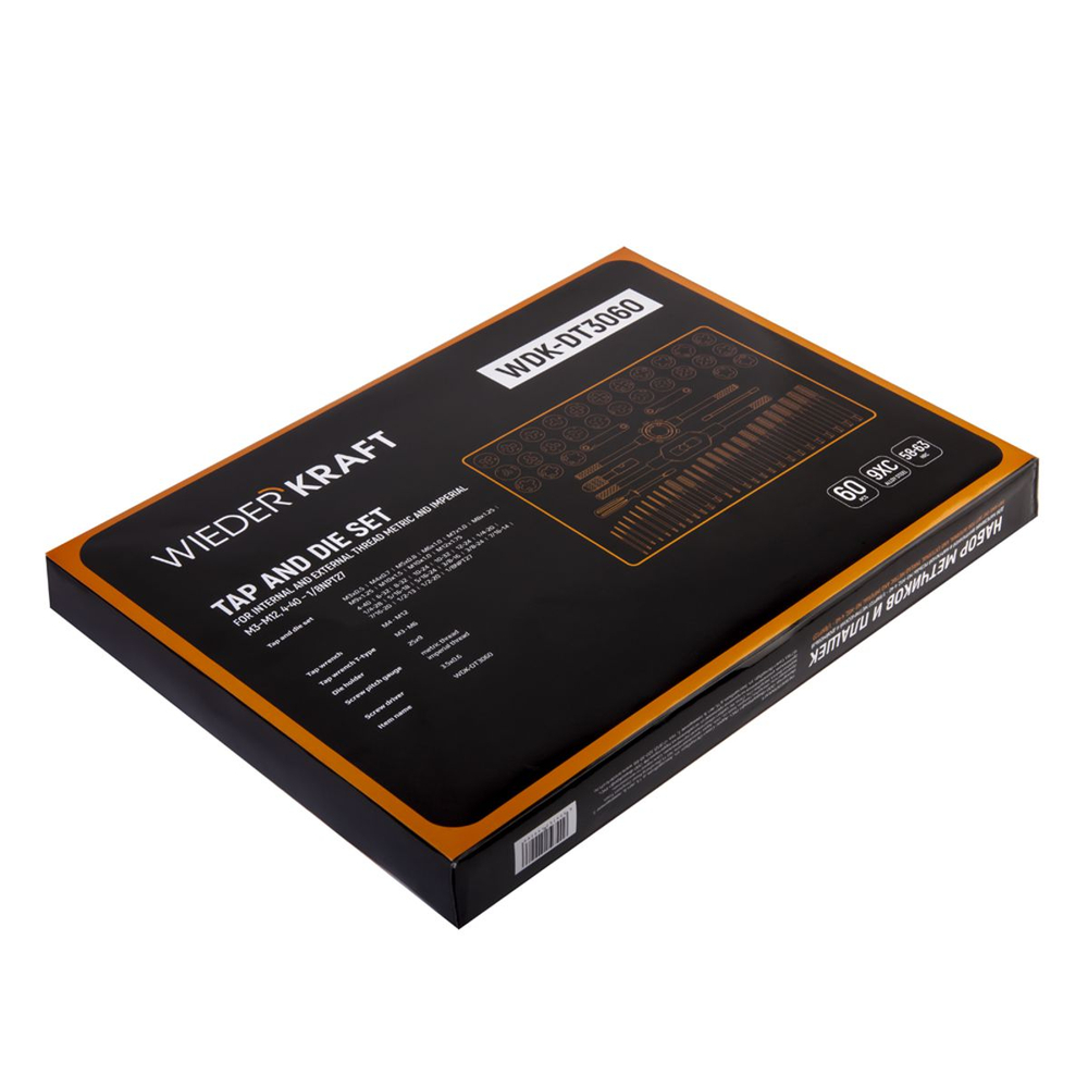 WDK-DT3060 Набор метчиков и плашек М3-М12, 4-40 - 1/8NPT27, 60 предметов, метрическая и дюймовая резьба