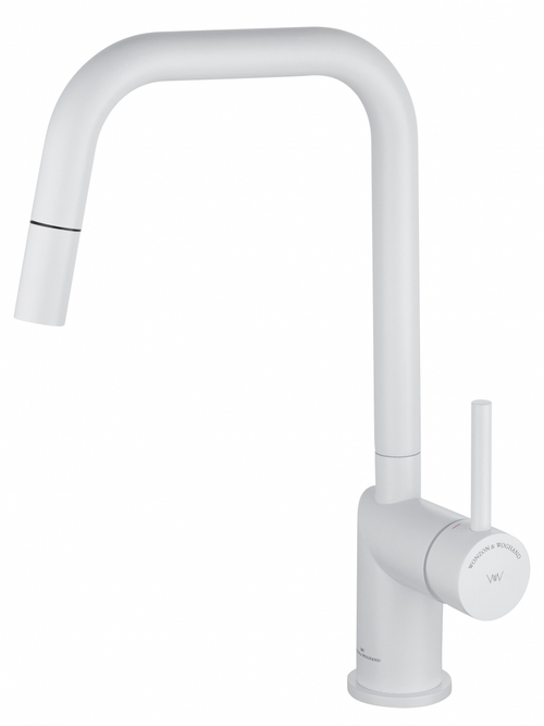 Смеситель для кухни с выдвижным изливом WONZON & WOGHAND, Белый матовый (WW-6018-MW)