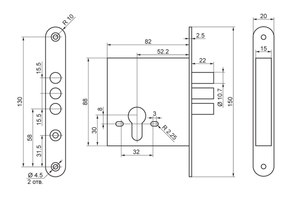 Замок врезной ЗВ1-2/11.СО.60-ZN.КН-005.Ш 89400