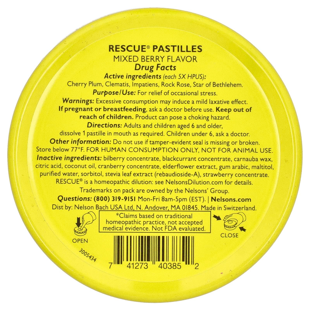 Bach, Rescue® Pastilles, для снятия стресса, ягодное ассорти, 35 пастилок, 50 г (1,7 унции)