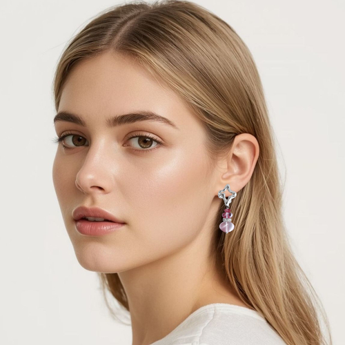 Серьги с розовыми камнями - кварц, флюорит, рубеллит