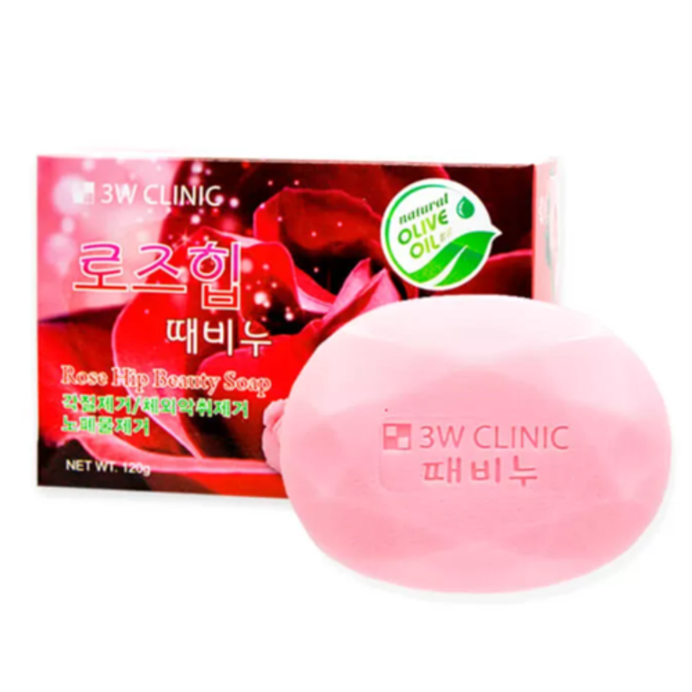 3W Clinic Мыло кусковое «роза» - Rose hip beauty soap, 120г