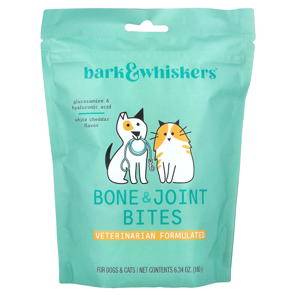 Dr. Mercola, Bark & Whiskers ™, для укусов костей и суставов, для собак и кошек, белый чеддер, 180 г (6,34 унции)