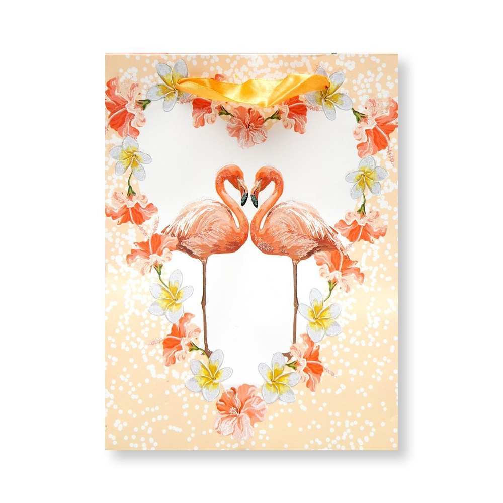 Пакет подарочный бумажный Alingar, 26*32*10 см, "Фламинго"