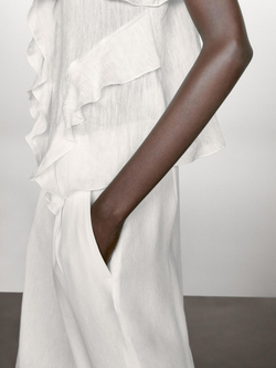 Massimo Dutti Брюки-палаццо из льняной смеси с вытачками, кремовый