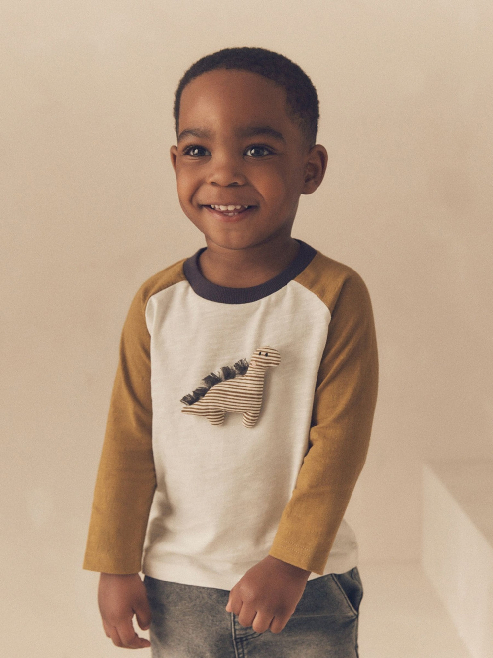 Лонгслив для мальчика Next 631-708, Молочный, Горчичный