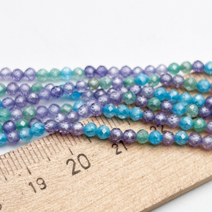 Фианит (кубический цирконий), цвет сине-сиреневый микс, размер 3 мм, цена за нить 37 см