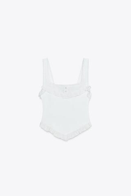 ZARA КОМБИНИРОВАННЫЙ ТОП НА БРЕТЕЛЯХ, БЕЛЫЙ