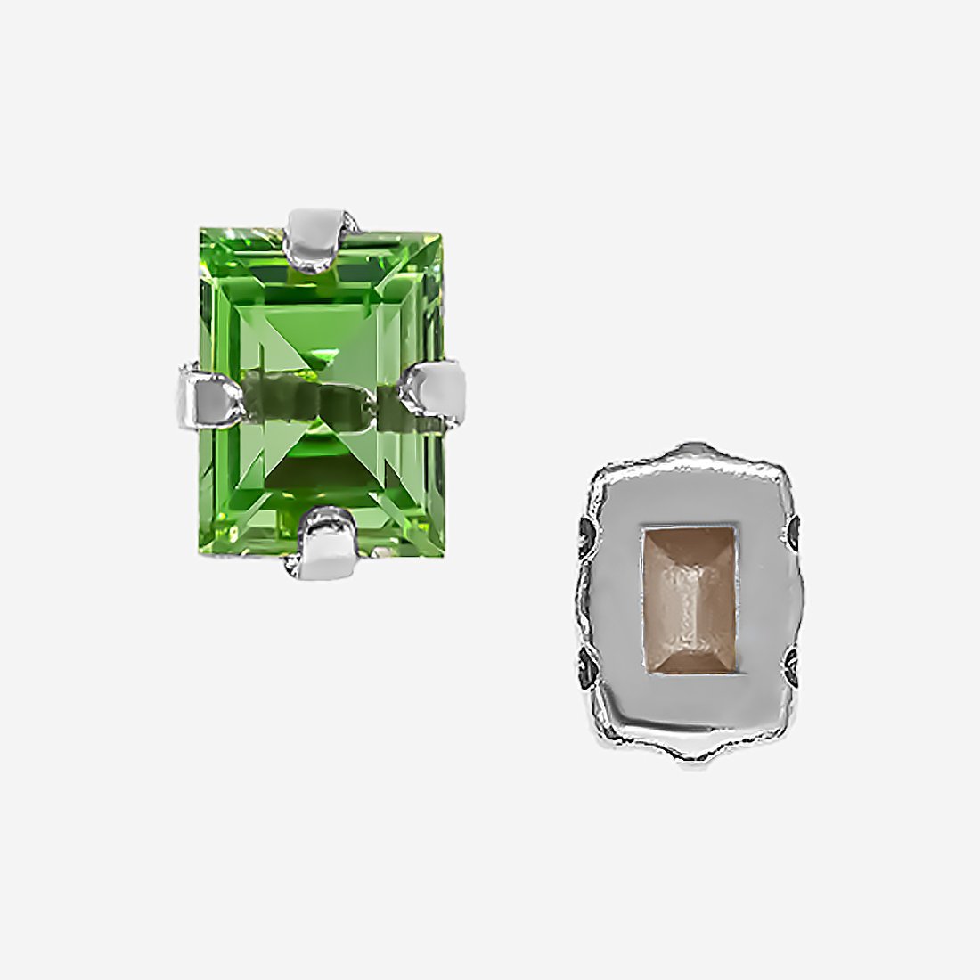 Кристалл Прямоугольник (Step Cut Fancy Stone) в цапах, оттенок "Перидот"/"Peridot", 9*7мм, родирование