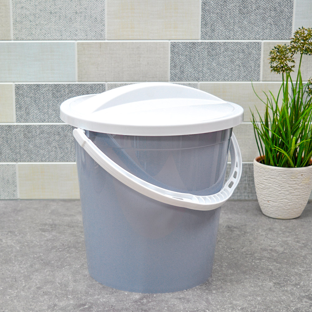 Ведро 8л с крышкой, голубовато-серый/белый