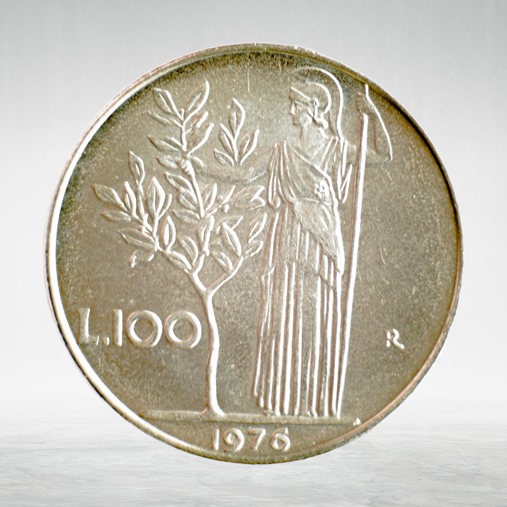 Italy 100 Lire 1976 R "Minerva Standing – Large Type", AU