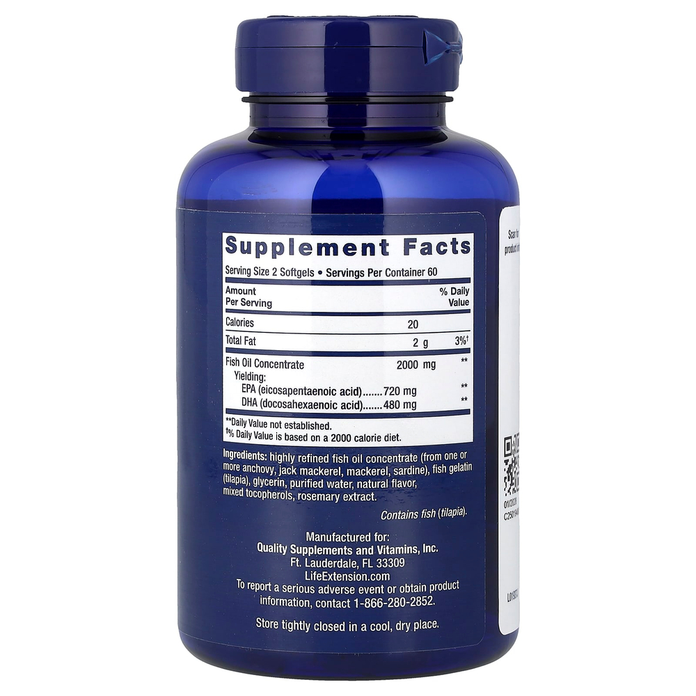 Life Extension, Mega EPA/DHA, ЭПК и ДГК, 120 капсул (1000 мг в 1 капсуле)