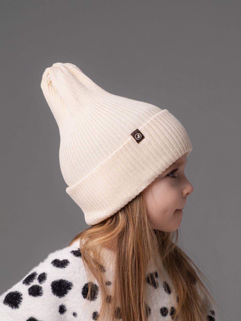Шапка вязаная-резинка хлопковая (Молоко) КЭП