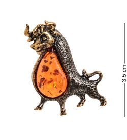 AM-2556 Брошь «Бык Фердинант» (латунь, янтарь)