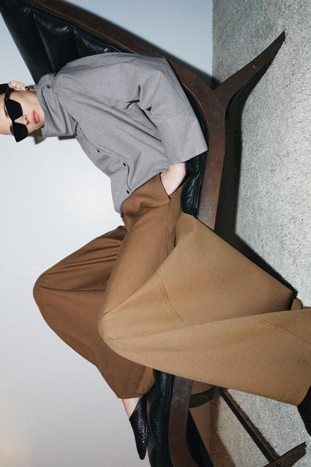 ZARA БРЮКИ WIDE-LEG ОБЪЕМНОГО КРОЯ — ZW COLLECTION, КАРАМЕЛЬНЫЙ