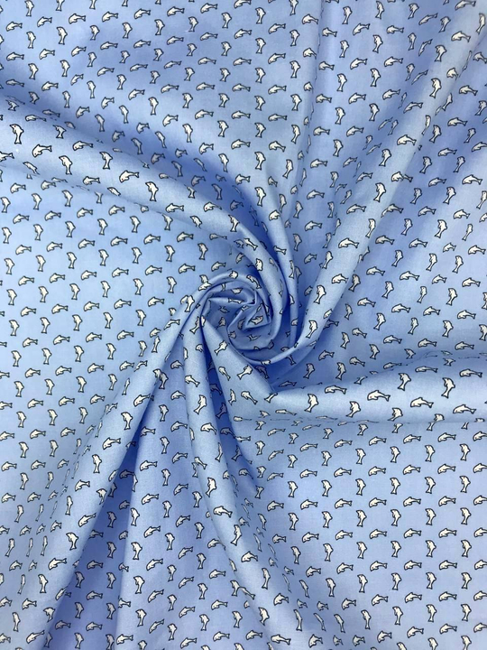 Поплин принт, дельфины на голубом