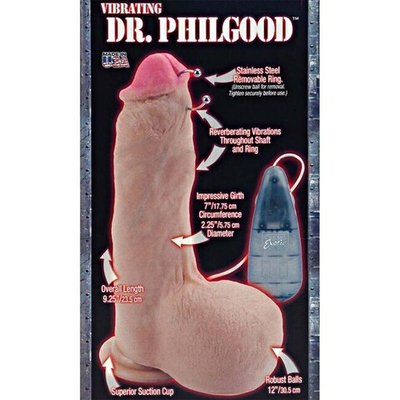 Большой фаллос рок-звезды с пирсингом и с вибрацией Dr. Philgood (Цвет: телесный)