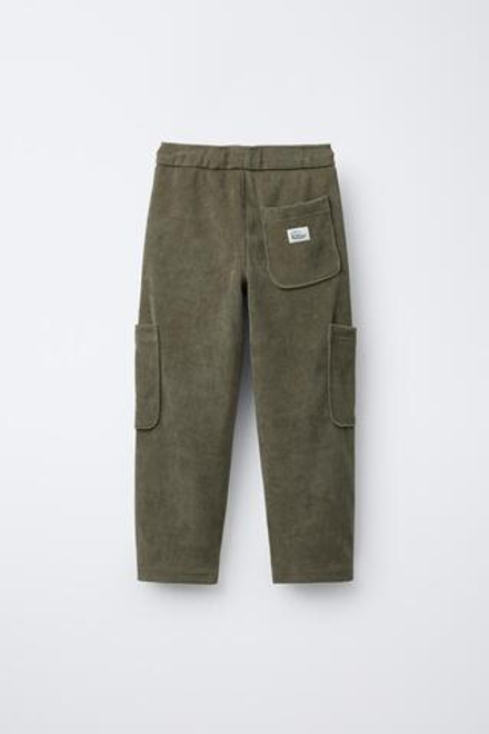 ZARA ВЕЛЬВЕТОВЫЕ БРЮКИ С КАРМАНАМИ, СУХАЯ ЗЕЛЕНЬ