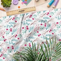 Ткань муслин красные веточки на белом