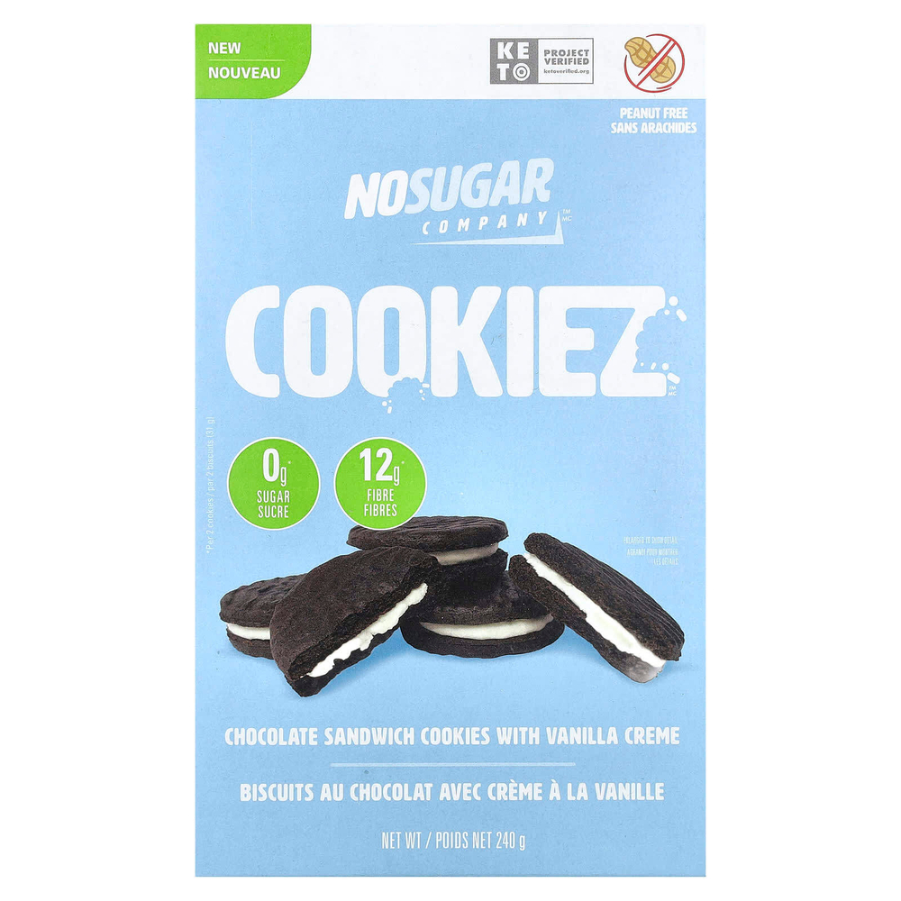 No Sugar Company, Cookiez, шоколадное печенье-сэндвич с ванильным кремом, 240 г