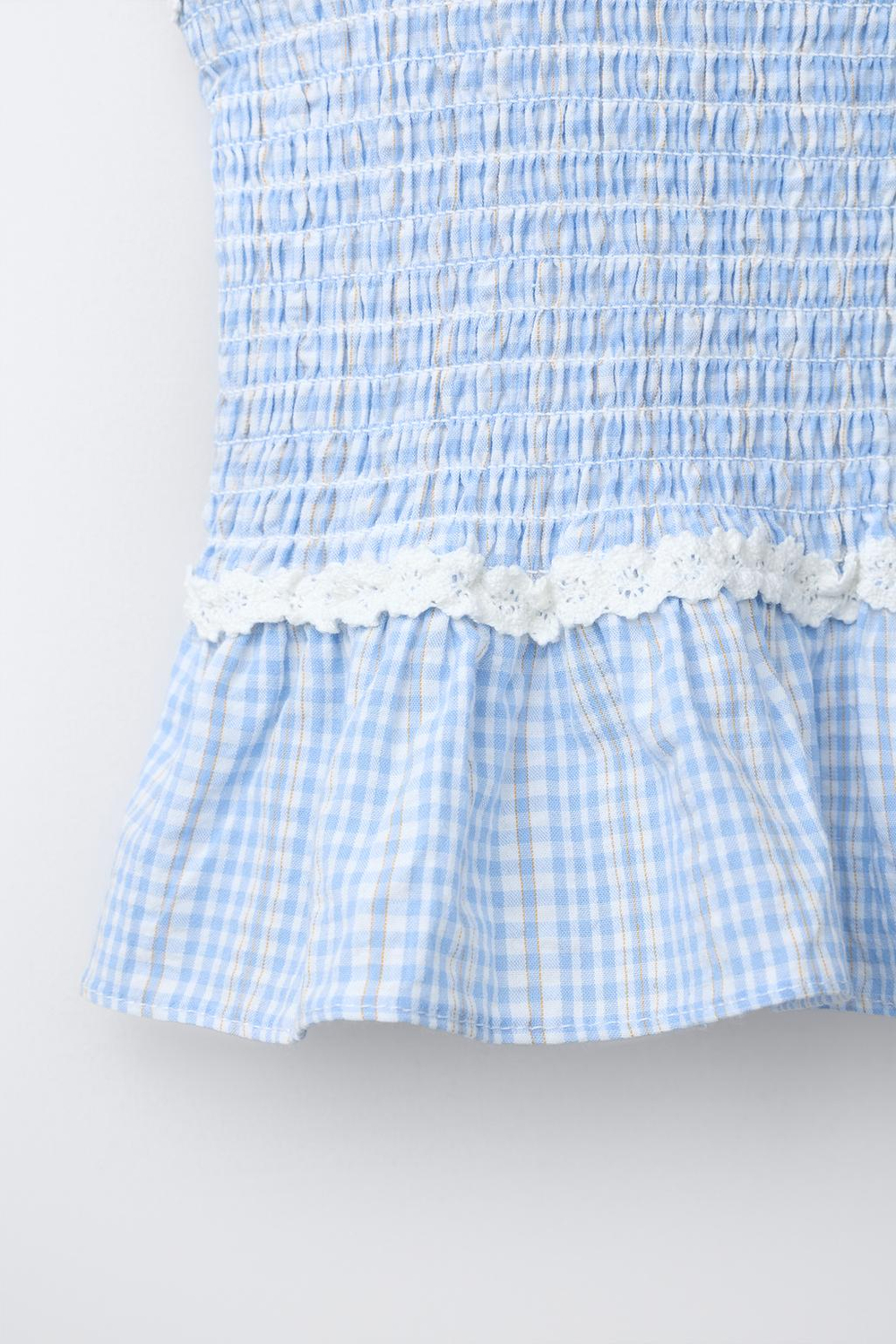 ZARA ТОП В КЛЕТКУ ВИШИ С РЕЗИНКАМИ, СИНИЙ/БЕЛЫЙ