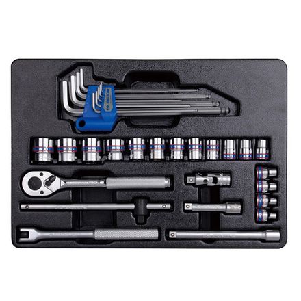 Цена на KING TONY (9-93523MR) Набор торцевых головок 3/8" с принадлежностями, ложемент, 31 предмет