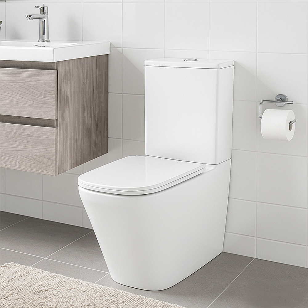 Унитаз-компакт Azario Terra 610х365х835 напольный, безободковый, система смыва "Скрытое торнадо", в комплекте с быстросъемным сиденьем микролифт (AZ-6003-A)