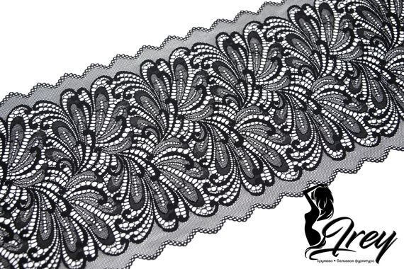 1327 Кружево эластичное 20 см, Италия, черный 170