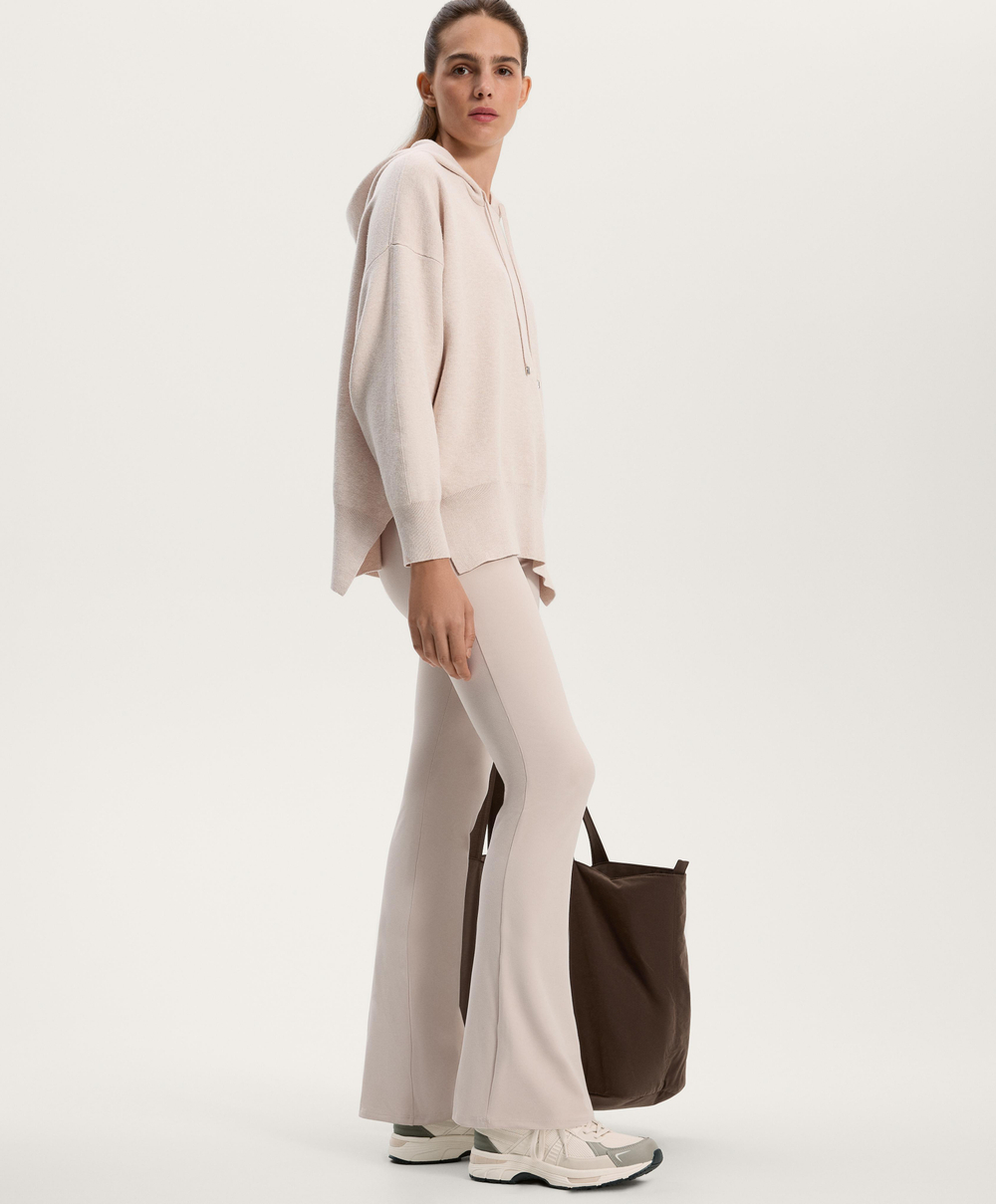 Oysho Длинный вязаный джемпер с капюшоном, каменный