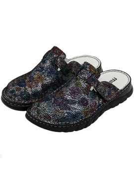 03 | "Duki" |Женские медицинские сабо натуральная кожа (черный цветок)