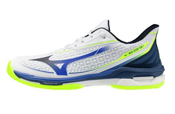 Мужские теннисные кроссовки Mizuno Wave Exceed Tour 7 CC - white/dazzling blue/light yellow