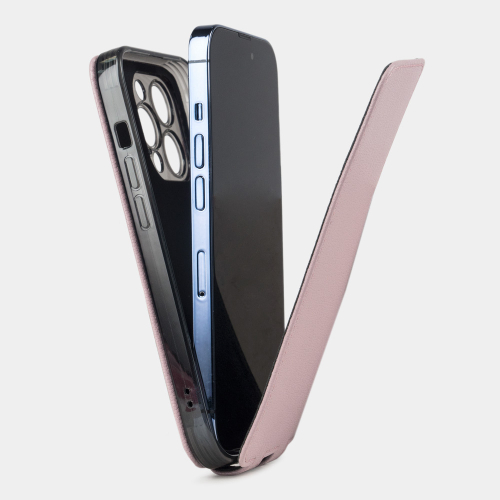 Чехол для iPhone 15 Pro из кожи козы, пудрового цвета