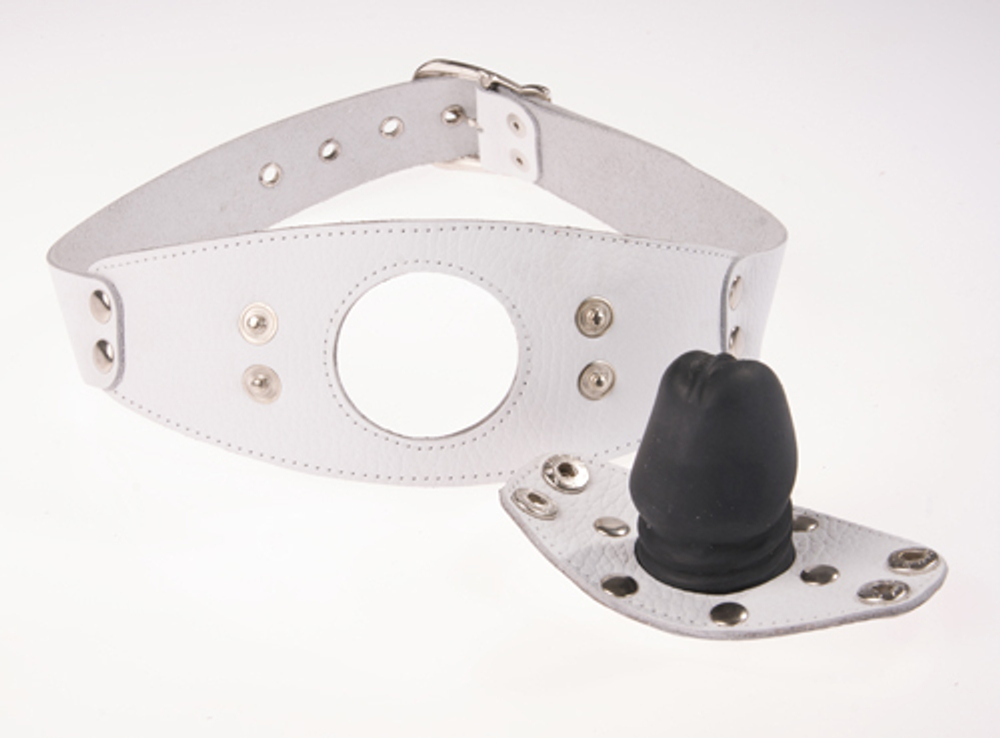 Белый кожаный кляп-фаллос (Цвет: белый)