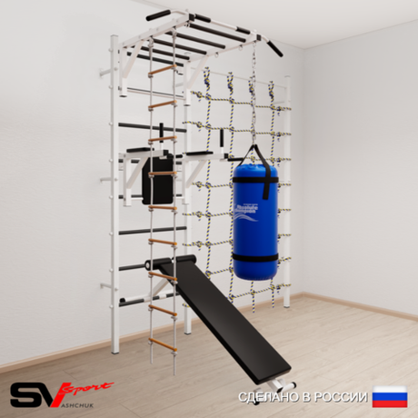 Шведская стенка Sv Sport усиленная 65220 (Турник рукоход/Брусья/Скамья/Лестница/Цепь/Мешок 22кг/Канатный лаз)