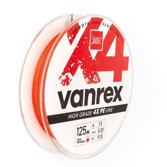 Леска плетёная Lucky John Vanrex х4 BRAID Fluo Orange 125 м, 0,20 мм