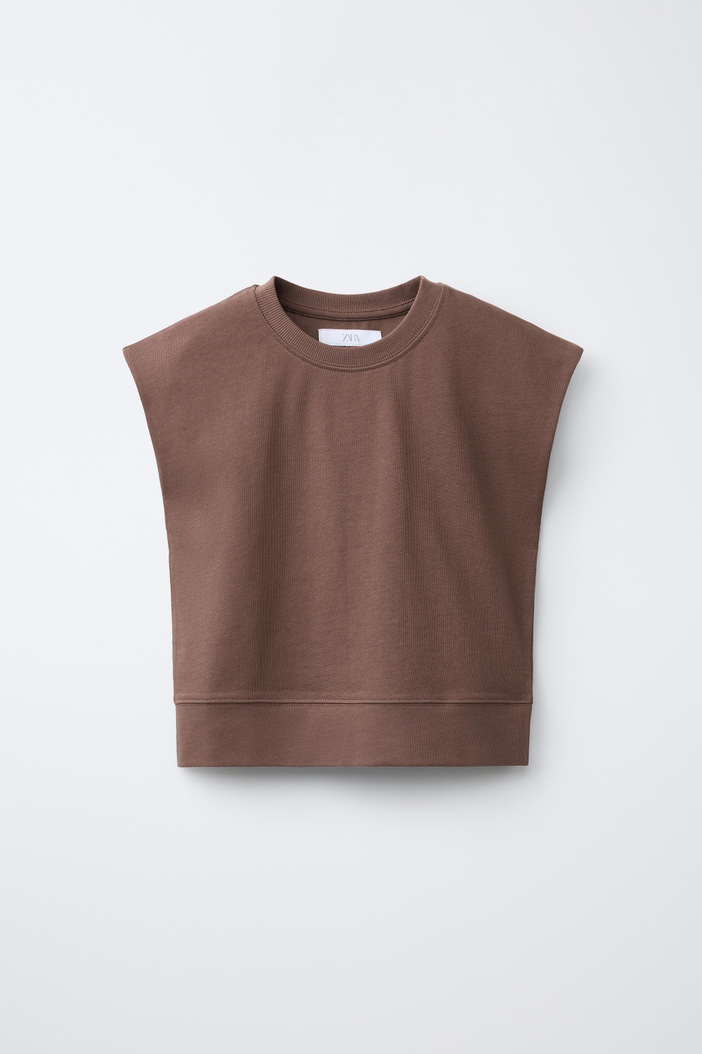 ZARA ОДНОТОННАЯ ФУТБОЛКА HEAVY WEIGHT, КОРИЧНЕВЫЙ