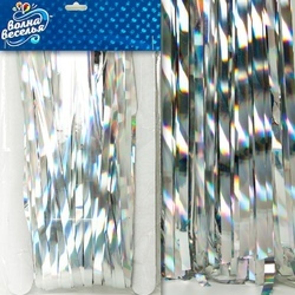 Занавес Дождик Электрик, Серебро, Голография, 100*200 см, 1 шт.