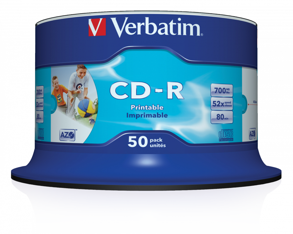 Оптический диск Verbatim CD-R 700MB 52X AZO Inkjet Printable, Spindle, 50 шт