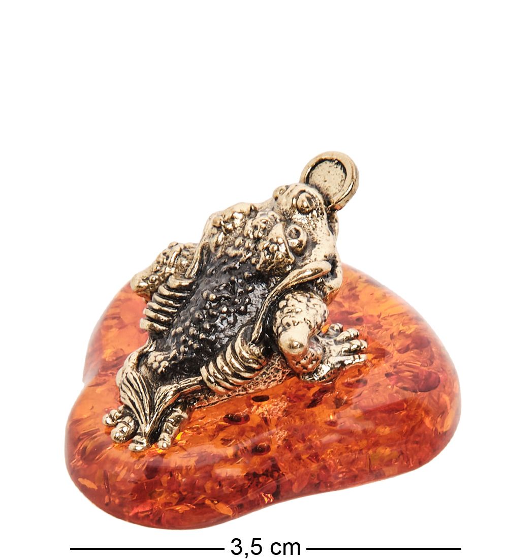 Народные промыслы AM- 432 Фигурка «Лягушка трехлапая» (латунь, янтарь)