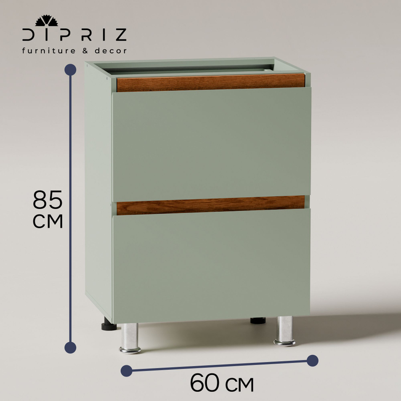 Кухонный модуль напольный, 60х45х83, Малага, с 3-мя ящиками, зеленый / массив дуба, Dipriz
