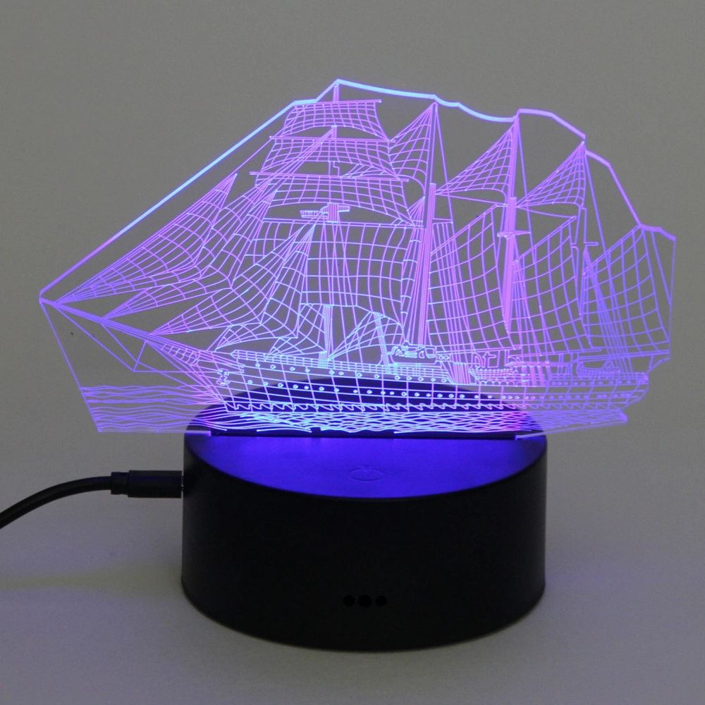 Светильник ночник «3D-Корабль» на пластиковой подставке, с включателем USB