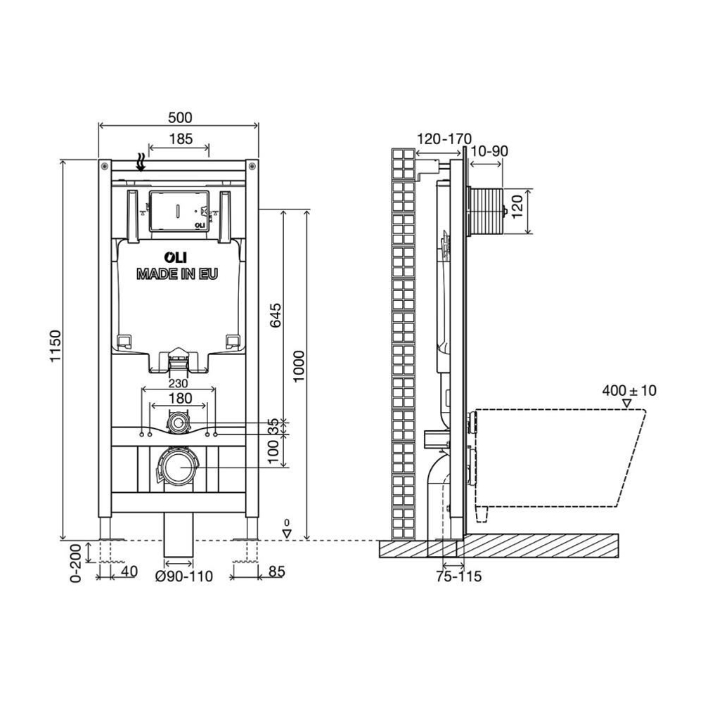Инсталляция для унитаза OLI 80 ECO Sanitarblock pneumatic 300573p схема