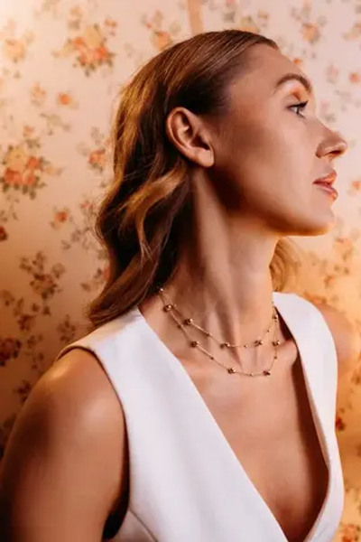 Колье двойное "QUIET LUXURY" с шарами и алмазными гранями в золочении